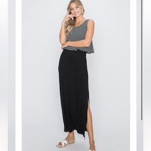 Heimish Sleeveless Round Neck Stripe and Solid Contrast Maxi Dress, Medium NWOT